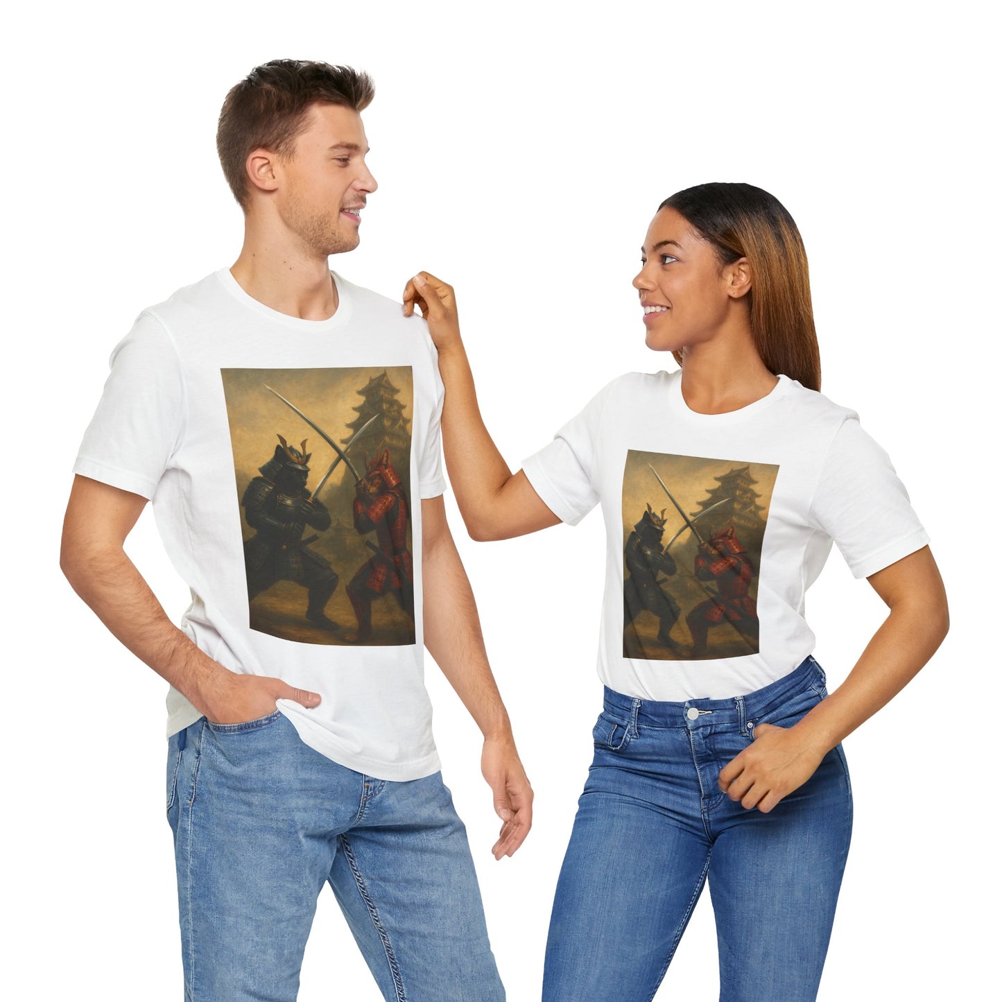 Epic Cat Samurai Battle Tee - War Horses Clash in Front of Japanese Castle  Feline Warrior Art Shirt for Fantasy & Japan Lovers