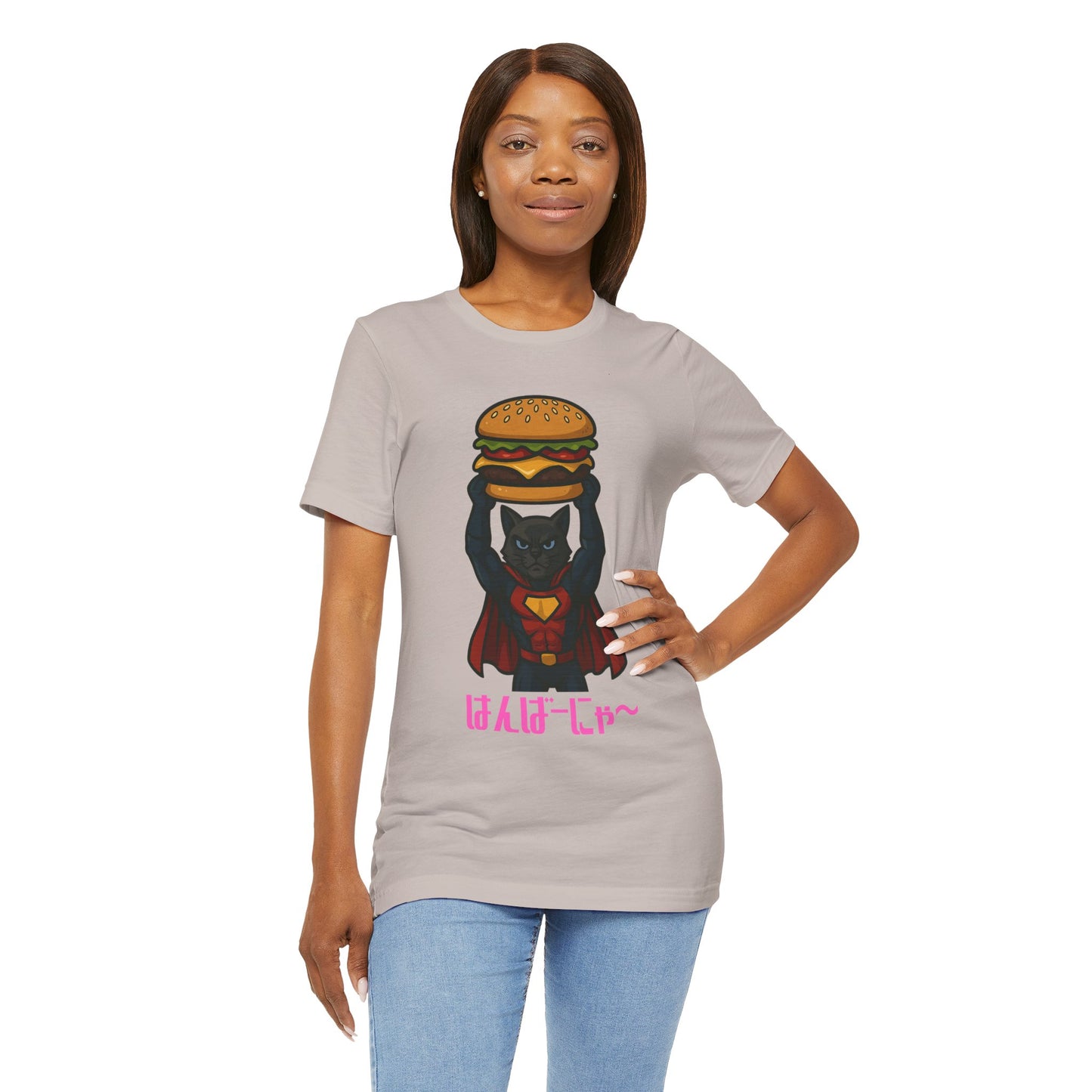 Superhero Cat Holding Cheeseburger T-Shirt - Funny Comic Style Tee for Burger Lovers - Unique Hero Cat Graphic Shirt - Unisex Gift