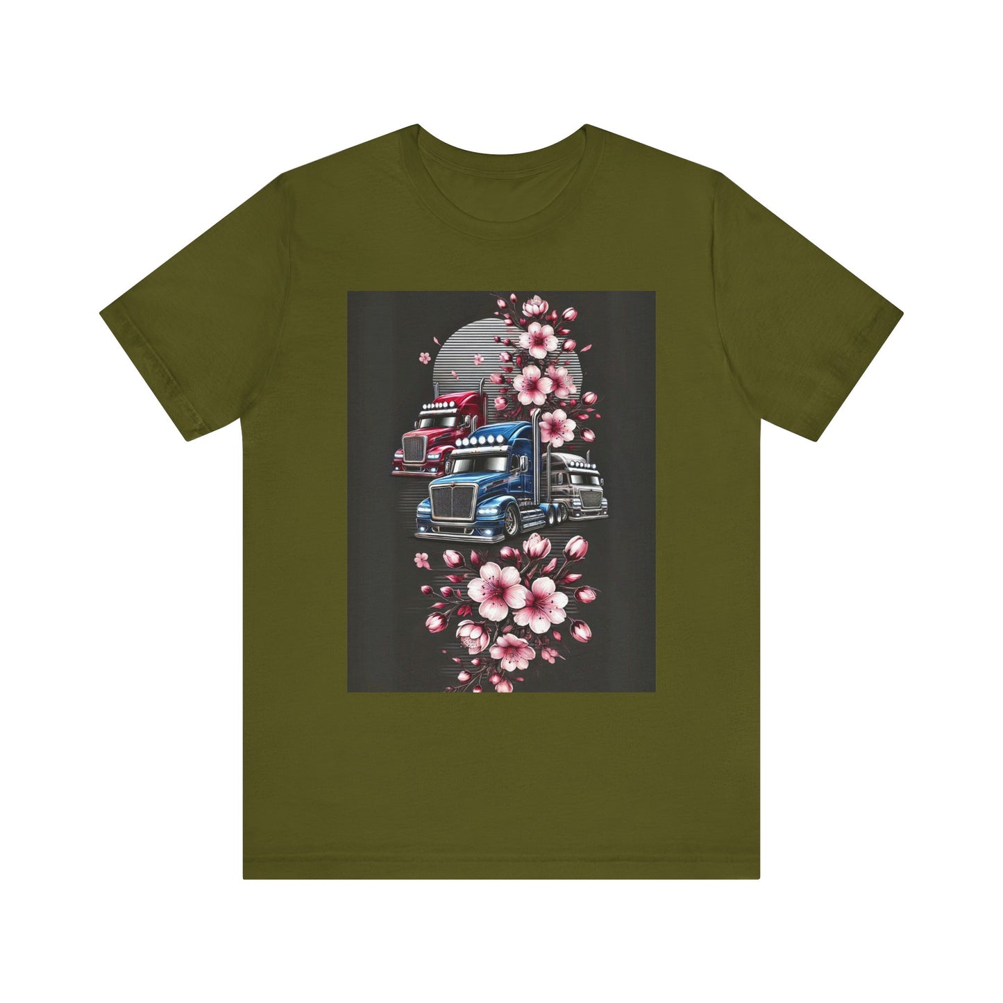 Cherry Blossom Convoy T-Shirt | Japanese Sakura x Modern Truck Art | Unique Graphic Tee for Drivers & Streetwear Lovers No.005