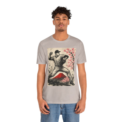 Pro Baseball Pitcher Sumi Ink Art Shirt Fuji Sakura Retro Japanese Print Windup Fastball Tee Japan Inspired Sports Art Gift for Dad