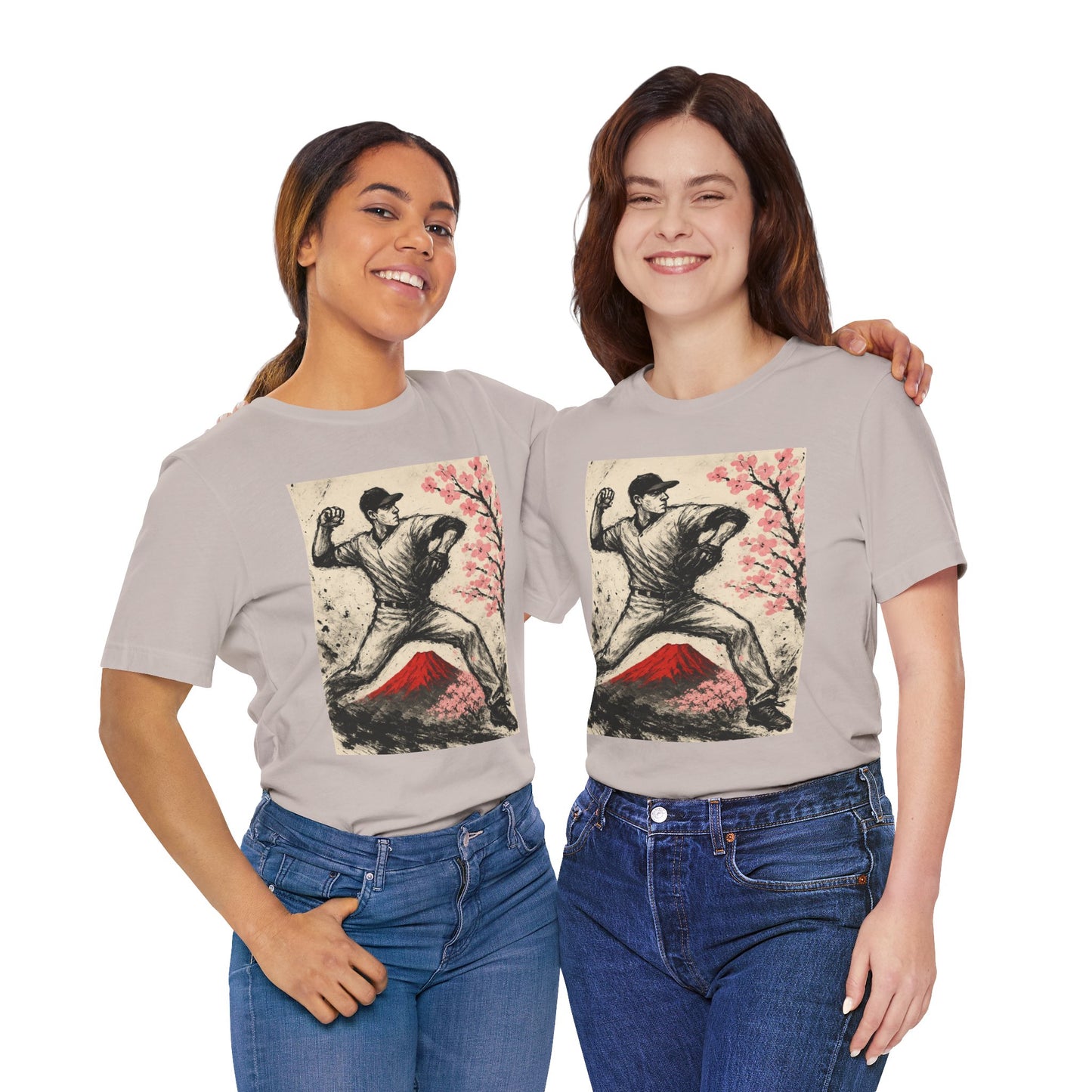 Pro Baseball Pitcher Sumi Ink Art Shirt Fuji Sakura Retro Japanese Print Windup Fastball Tee Japan Inspired Sports Art Gift for Dad