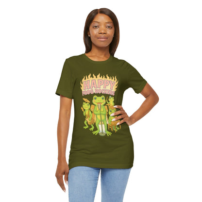 Happy Frog Rockers Album Cover Tee Cute Frog Band Shirt Vocal Guitar Piano Drums Pastel Art Gift for Music Lovers
