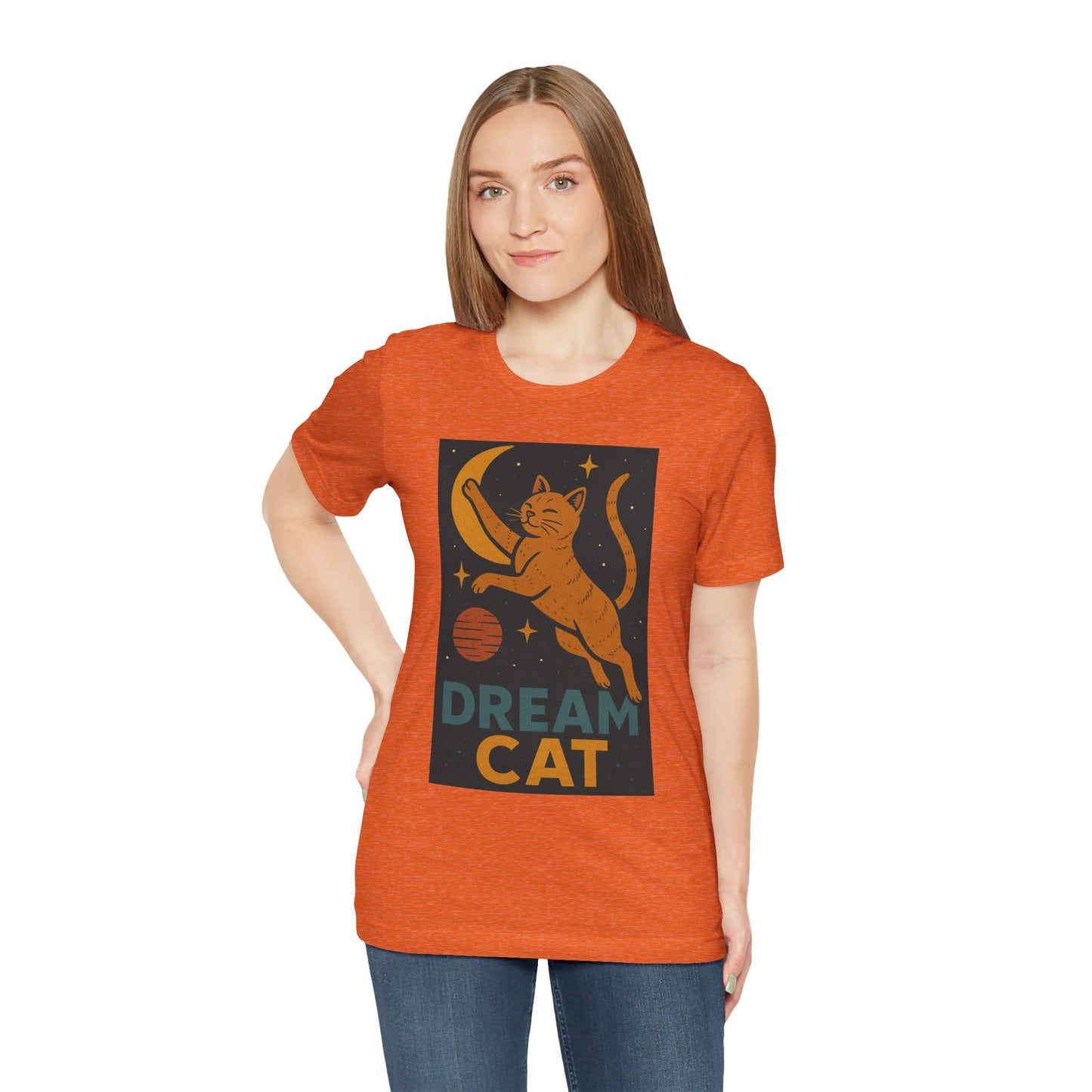 Dream Cat Shirt Retro Space Kitty Tee Moon and Stars Poster Style Japan Inspired Vintage Graphic Gift for Cat Lovers and Dad