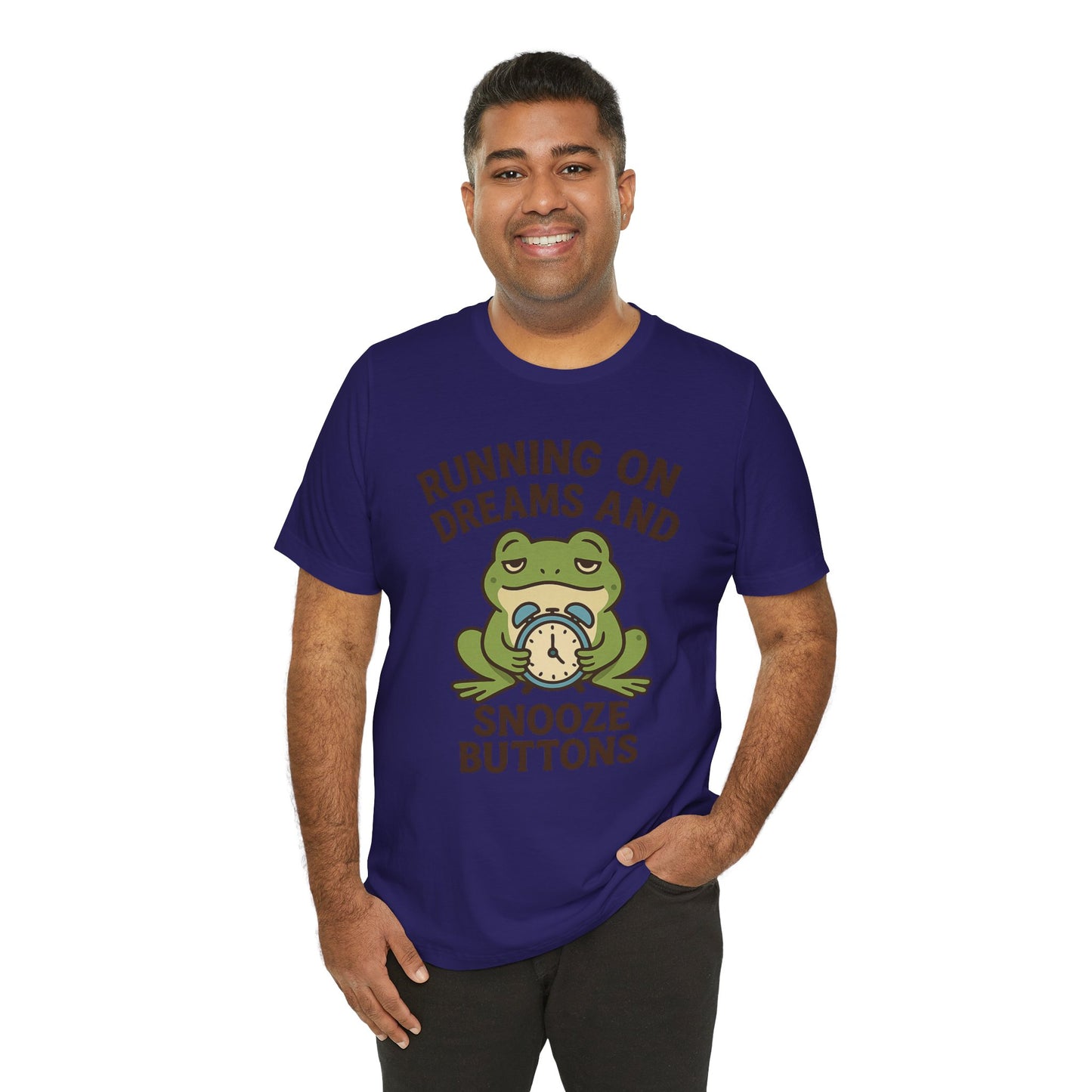 Running on Dreams and Snooze Buttons Shirt Sleepy Frog Tee Funny Night Owl Top Great Dad Gift Cozy Loungewear Aesthetic