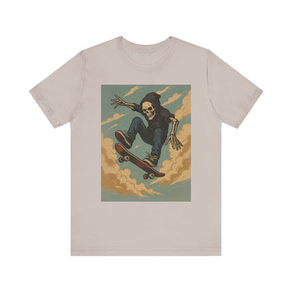 Skater Skeleton Hoodie Graphic Tee - Bold Comic Art Shirt for Men and Women - Colorful Streetwear T-Shirt for Skull and Skate Lovers