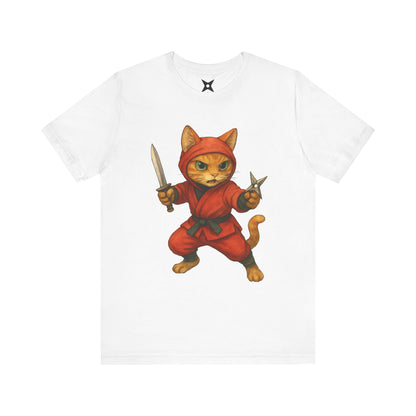 Ninja Cat T-Shirt - Cute Ninja Cat Front Print and Bold Japanese Kanji "NEKONIN" Back Print - Cool Unisex Japanese Streetwear Tee