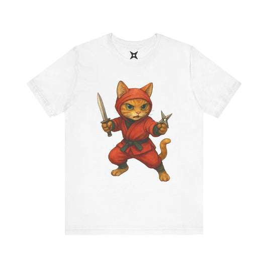 Ninja Cat T-Shirt - Cute Ninja Cat Front Print and Bold Japanese Kanji "NEKONIN" Back Print - Cool Unisex Japanese Streetwear Tee
