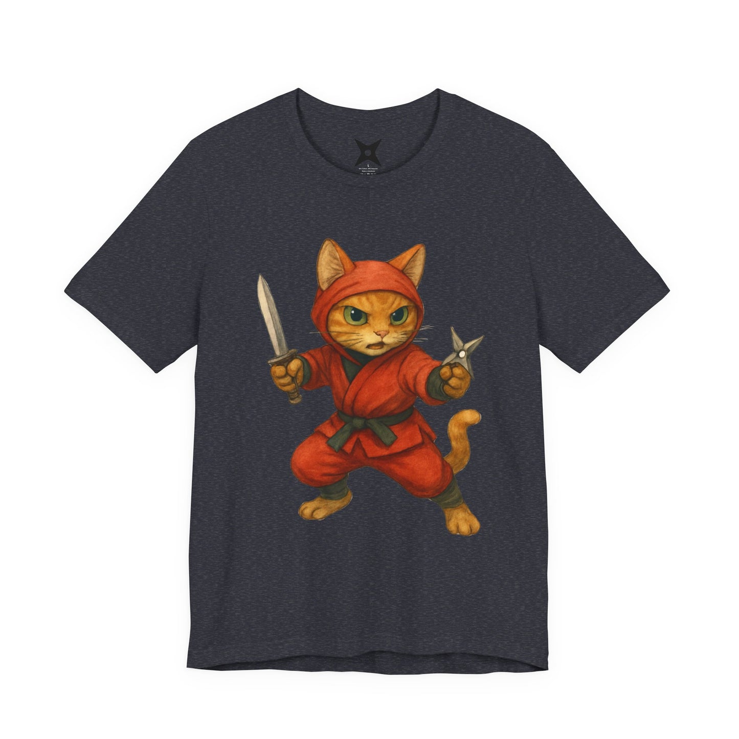 Ninja Cat T-Shirt - Cute Ninja Cat Front Print and Bold Japanese Kanji "NEKONIN" Back Print - Cool Unisex Japanese Streetwear Tee