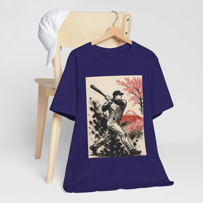 Pro Baseball Batter Sumi Ink Art Shirt Fuji Sakura Retro Japanese Print Power Swing Tee Japan Inspired Sports Art Gift for Dad