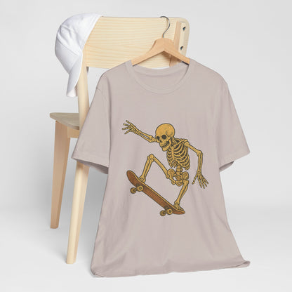 Skater Skeleton Graphic Tee for Adults - Vintage-Style Skeleton Skateboarding Shirt - Edgy Streetwear T-Shirt for Skaters and Art Lovers