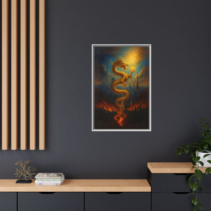 Neo Tokyo Golden Dragon Canvas Wall Art Japan Inspired Skyline Painting Feng Shui Good Luck Decor Dragon Pearl Gift for Dad