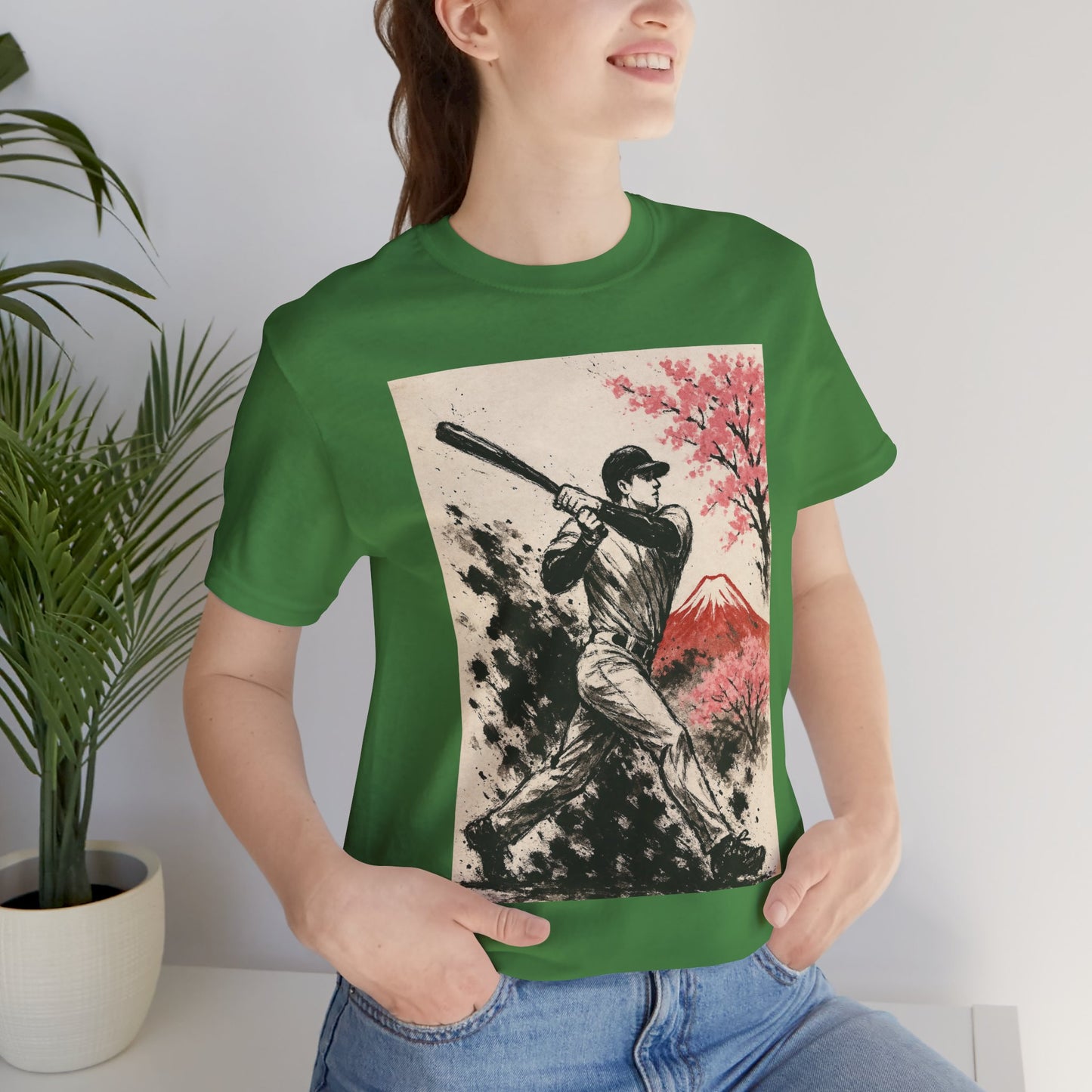 Pro Baseball Batter Sumi Ink Art Shirt Fuji Sakura Retro Japanese Print Power Swing Tee Japan Inspired Sports Art Gift for Dad