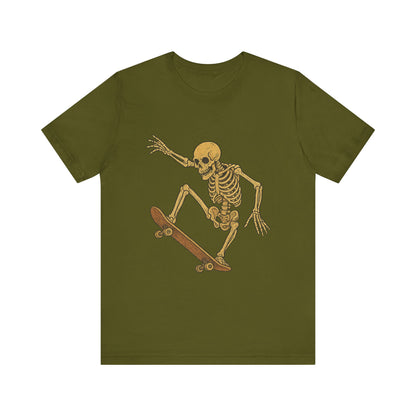 Skater Skeleton Graphic Tee for Adults - Vintage-Style Skeleton Skateboarding Shirt - Edgy Streetwear T-Shirt for Skaters and Art Lovers