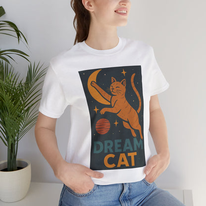 Dream Cat Shirt Retro Space Kitty Tee Moon and Stars Poster Style Japan Inspired Vintage Graphic Gift for Cat Lovers and Dad