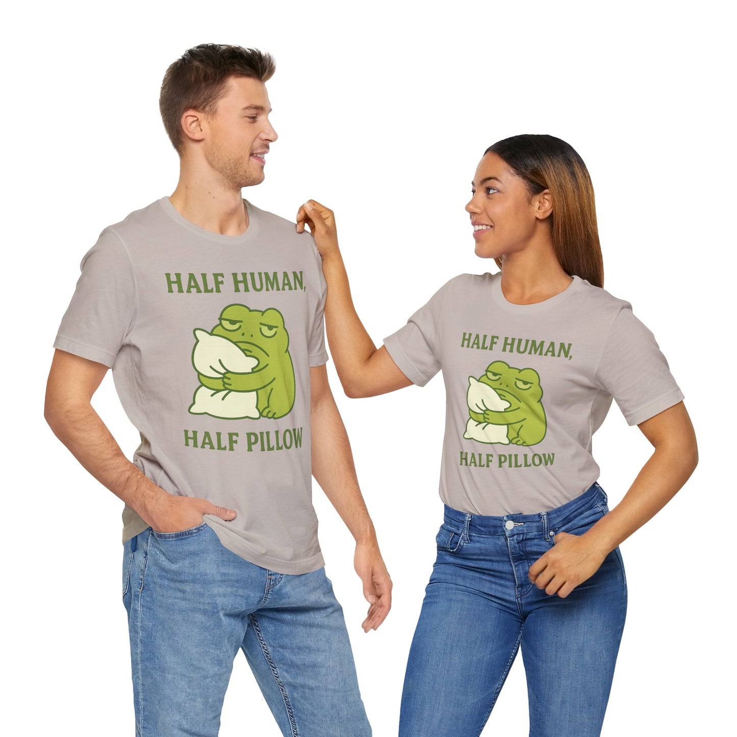 Half Human Half Pillow Funny Sleepy Frog Shirt for Coffee Lovers Dad Gift Not a Morning Person Tee Cozy Kawaii Aesthetic Graphic Top
