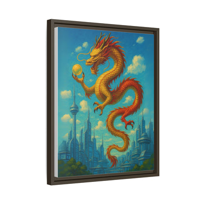 Neo Tokyo Golden Dragon Canvas Wall Art Japan Inspired Skyline Painting Feng Shui Good Luck Decor Dragon Pearl Gift for Dad