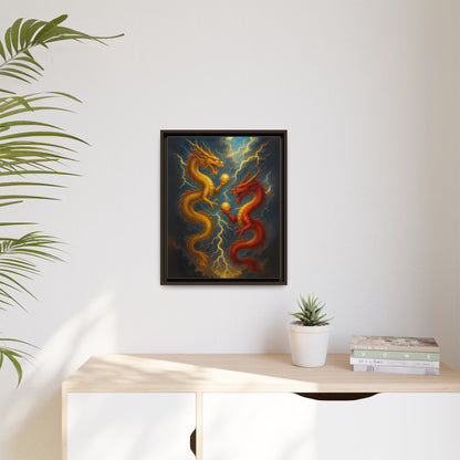 Golden and Red Twin Dragons Canvas Feng Shui Wall Art Lightning Storm Dragon Pearl Good Luck Decor Gift for Dad Living Room