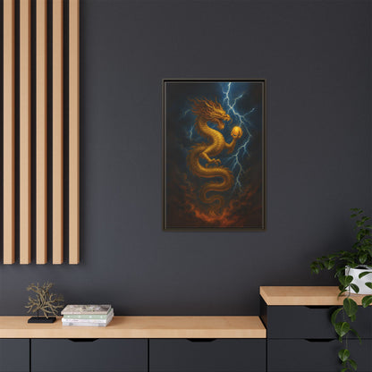 Golden Dragon Canvas Feng Shui Wall Art Lightning Storm Dragon with Pearl Good Luck Decor Gift for Dad Office Living Room