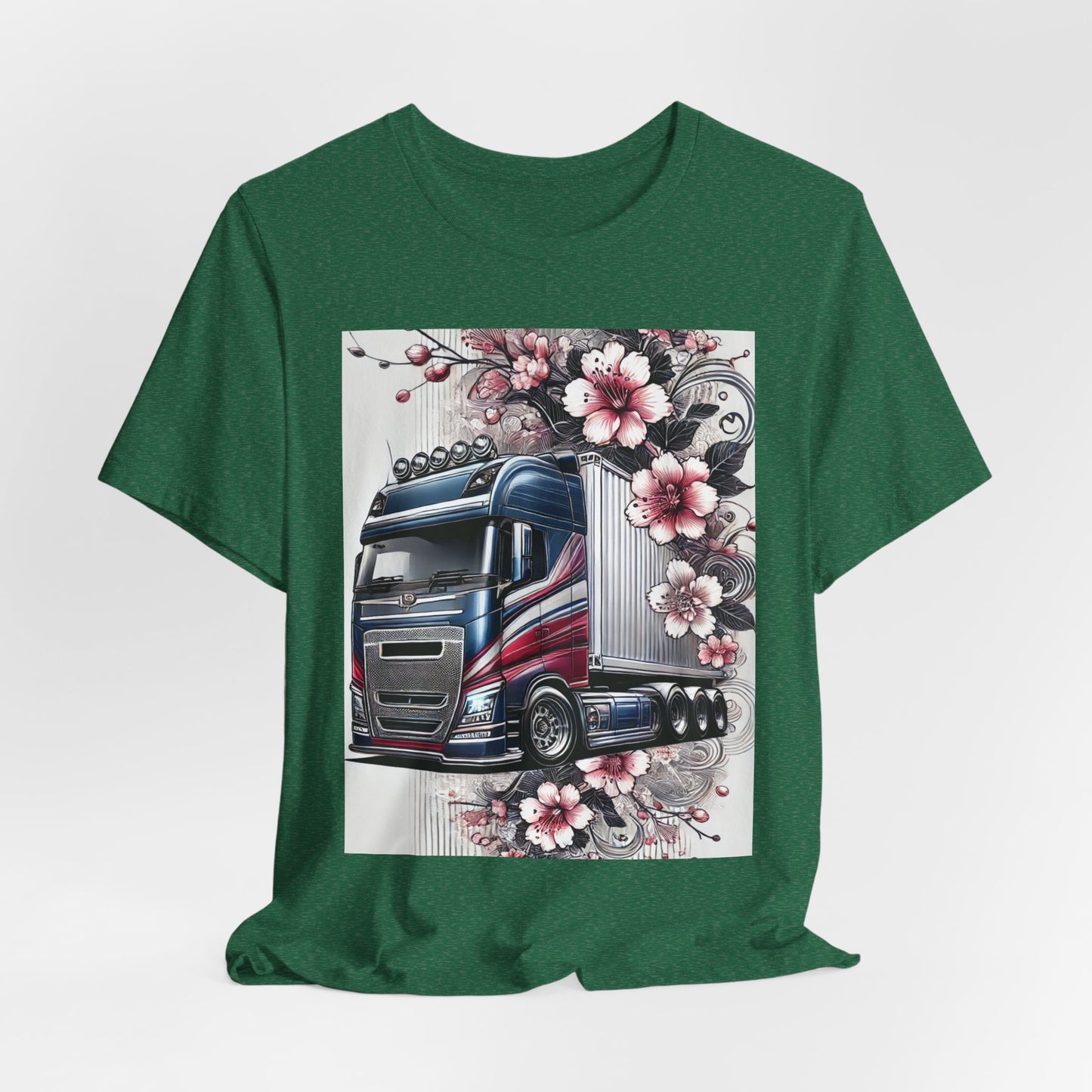 Cherry Blossom Convoy T-Shirt | Japanese Sakura x Modern Truck Art | Unique Graphic Tee for Drivers & Streetwear Lovers 001