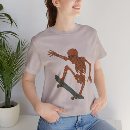 Skater Skeleton Graphic Tee for Adults - Vintage-Style Skeleton Skateboarding Shirt - Edgy Streetwear T-Shirt for Skaters and Art Lovers