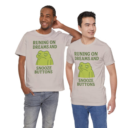 Running on Dreams and Snooze Buttons Shirt Sleepy Frog Tee Funny Night Owl Top Great Dad Gift Cozy Loungewear Aesthetic