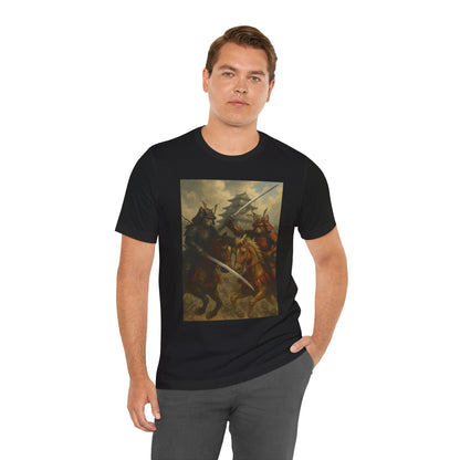 Epic Cat Samurai Battle Tee - War Horses Clash in Front of Japanese Castle  Feline Warrior Art Shirt for Fantasy & Japan Lovers