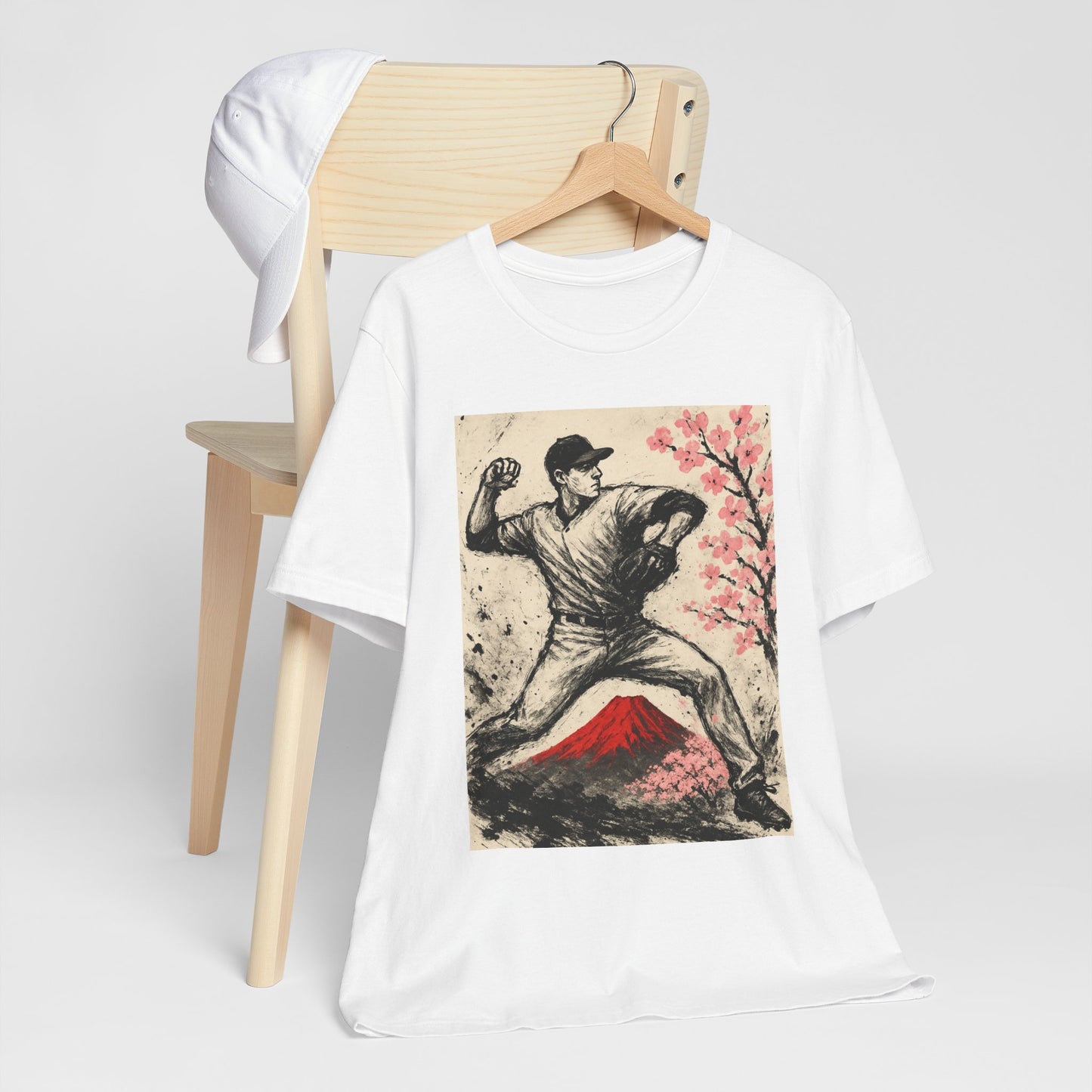 Pro Baseball Pitcher Sumi Ink Art Shirt Fuji Sakura Retro Japanese Print Windup Fastball Tee Japan Inspired Sports Art Gift for Dad