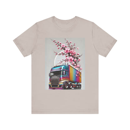 Cherry Blossom Convoy T-Shirt | Japanese Sakura x Modern Truck Art | Unique Graphic Tee for Drivers & Streetwear Lovers No.007