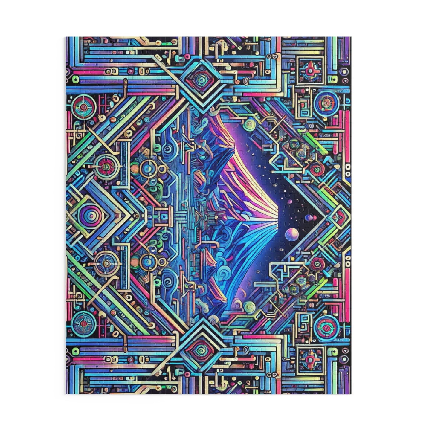 Neon x Geometric x Mt. Fuji! A super tricky puzzle with a cool sci-fi vibe-perfect brain workout for adults! 1000+ pieces of fun!