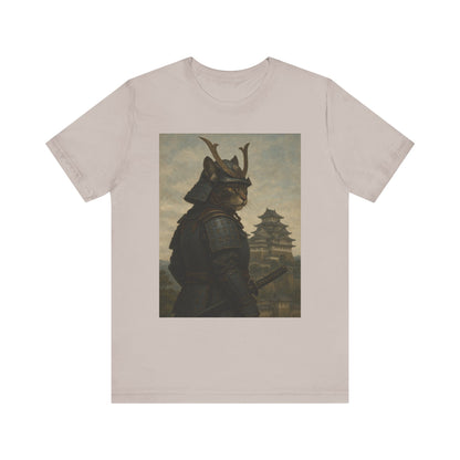 Cat Samurai Vigil Tee | Armored Feline Warrior w/ Castle Backdrop | Japanese Art Unisex Shirt