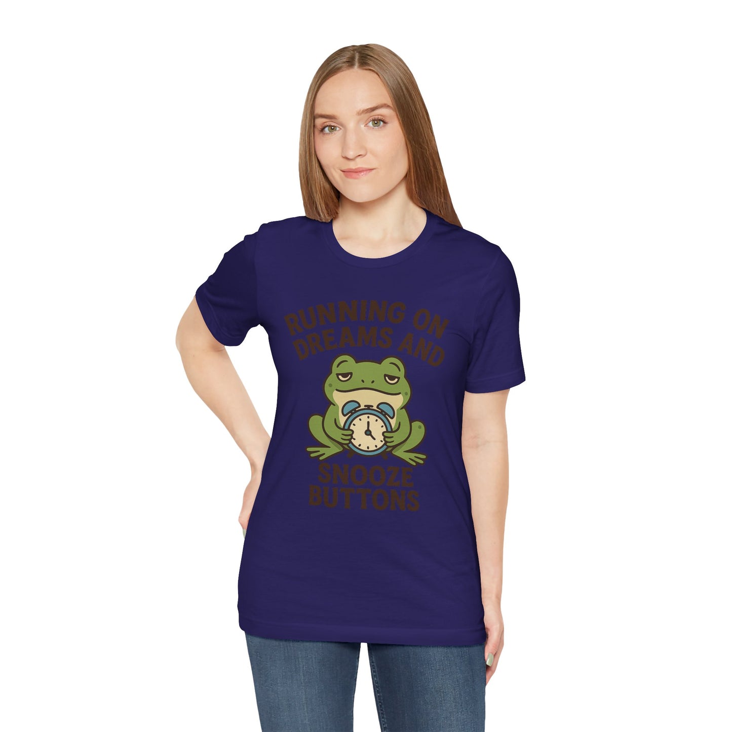 Running on Dreams and Snooze Buttons Shirt Sleepy Frog Tee Funny Night Owl Top Great Dad Gift Cozy Loungewear Aesthetic