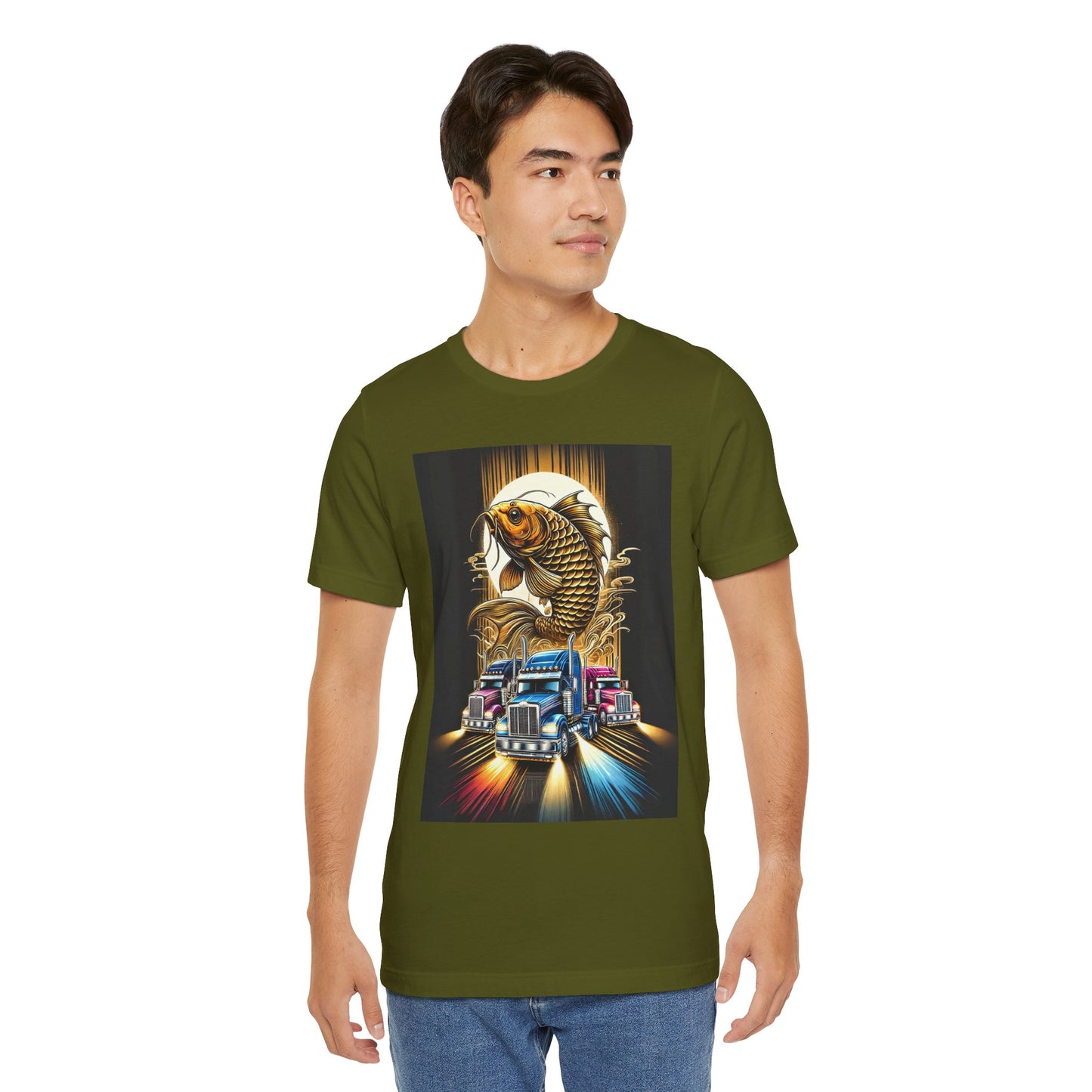 Bold Koi & Truck Fusion T-Shirt | Japanese Golden Carp AND Convoy Art Tee | Vibrant Streetwear for Truckers AND Tattoo Fans No.2