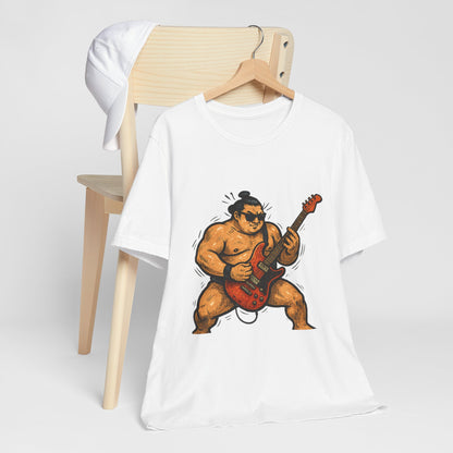 Sumo Guitar Rock T Shirt Japanese Sumo Wrestler Electric Guitar Vintage Comic Style Graphic Tee Japan Gift For Dad Music Fans