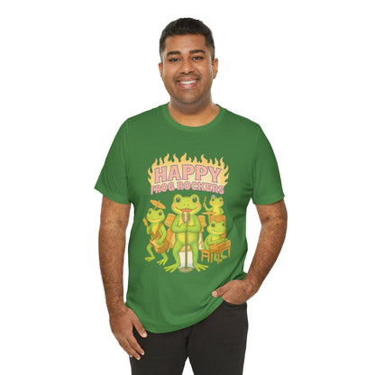 Happy Frog Rockers Album Cover Tee Cute Frog Band Shirt Vocal Guitar Piano Drums Pastel Art Gift for Music Lovers