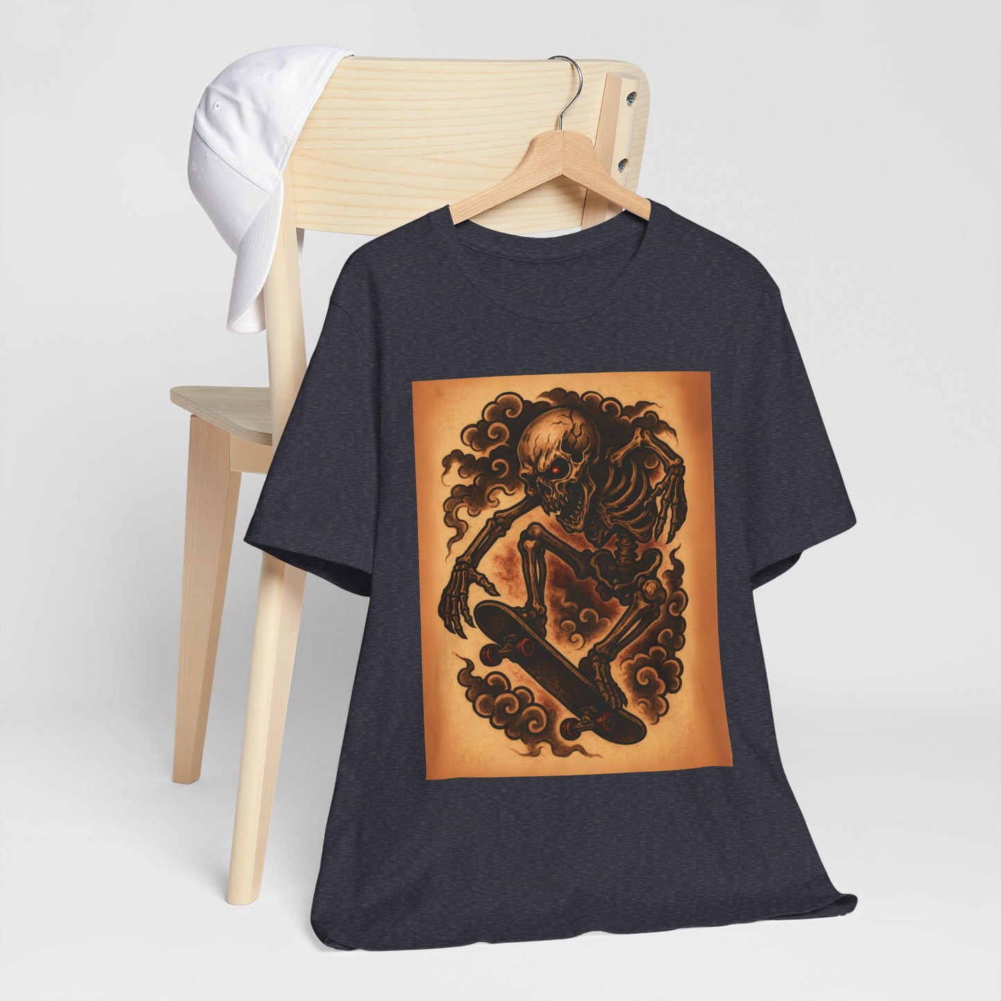 Gashadokuro Skeleton Skateboard Jump Tattoo-Style Shirt - Horror Yokai Streetwear for Adults, Skater Dad Gift, Japanese Folklore Tee