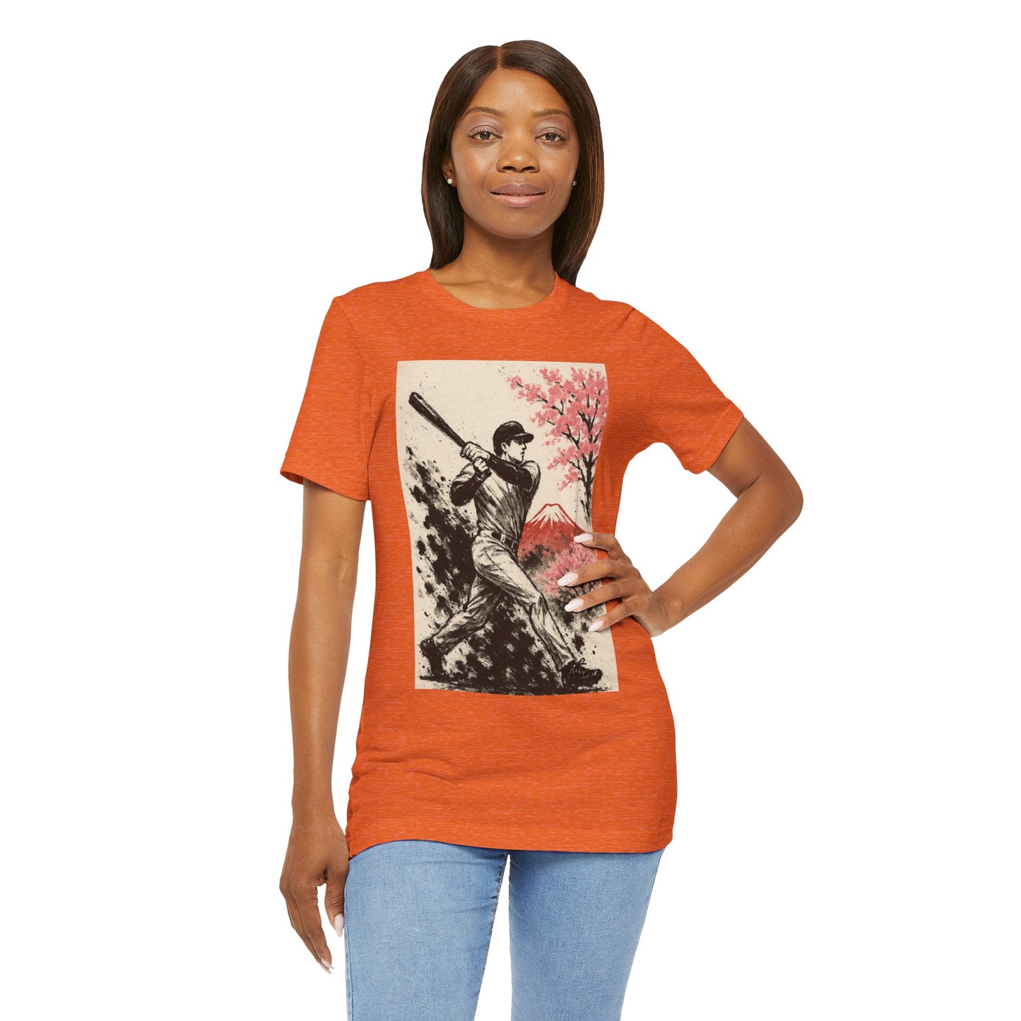 Pro Baseball Batter Sumi Ink Art Shirt Fuji Sakura Retro Japanese Print Power Swing Tee Japan Inspired Sports Art Gift for Dad