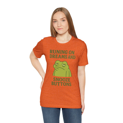 Running on Dreams and Snooze Buttons Shirt Sleepy Frog Tee Funny Night Owl Top Great Dad Gift Cozy Loungewear Aesthetic
