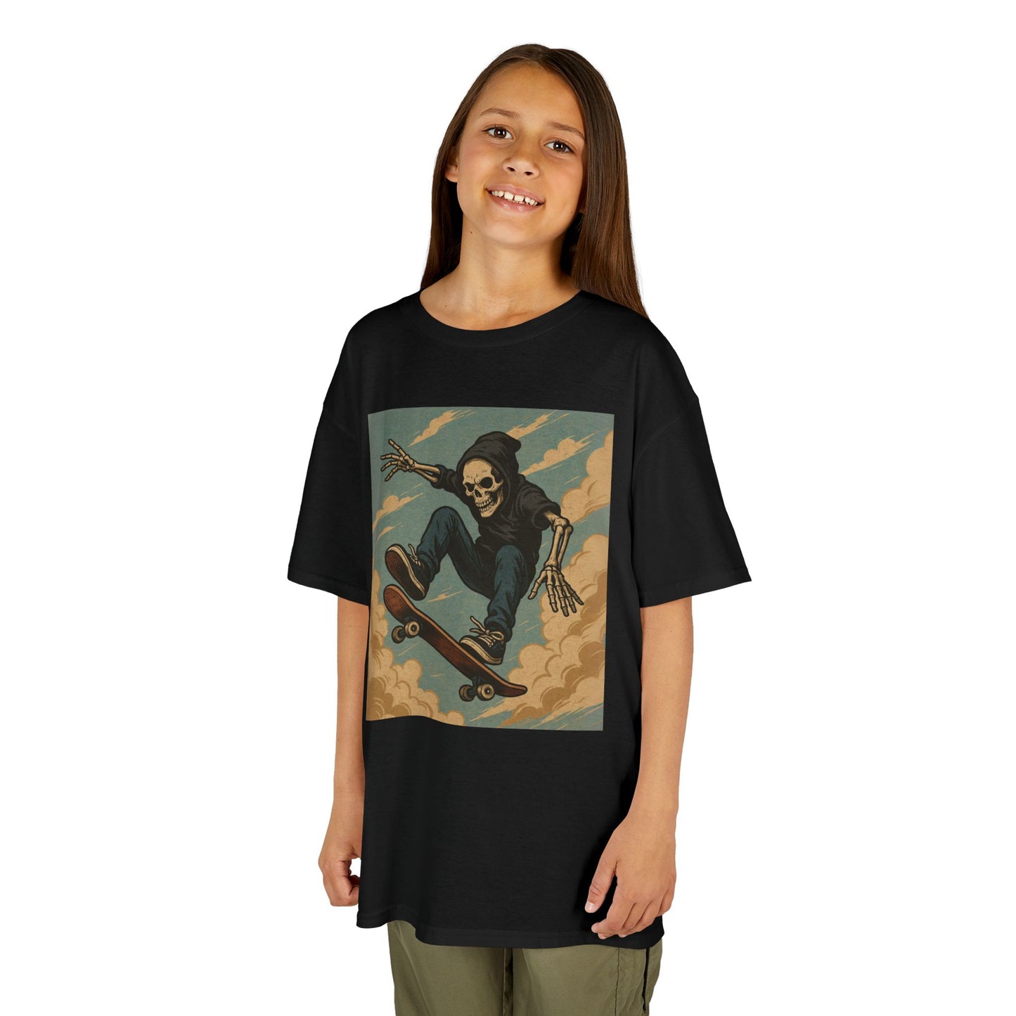 Colorful Skeleton Skater Hoodie Shirt for Kids – Bold Comic Art Skateboarding Tee – Cool Gift for Boys or Girls Who Love Street Style