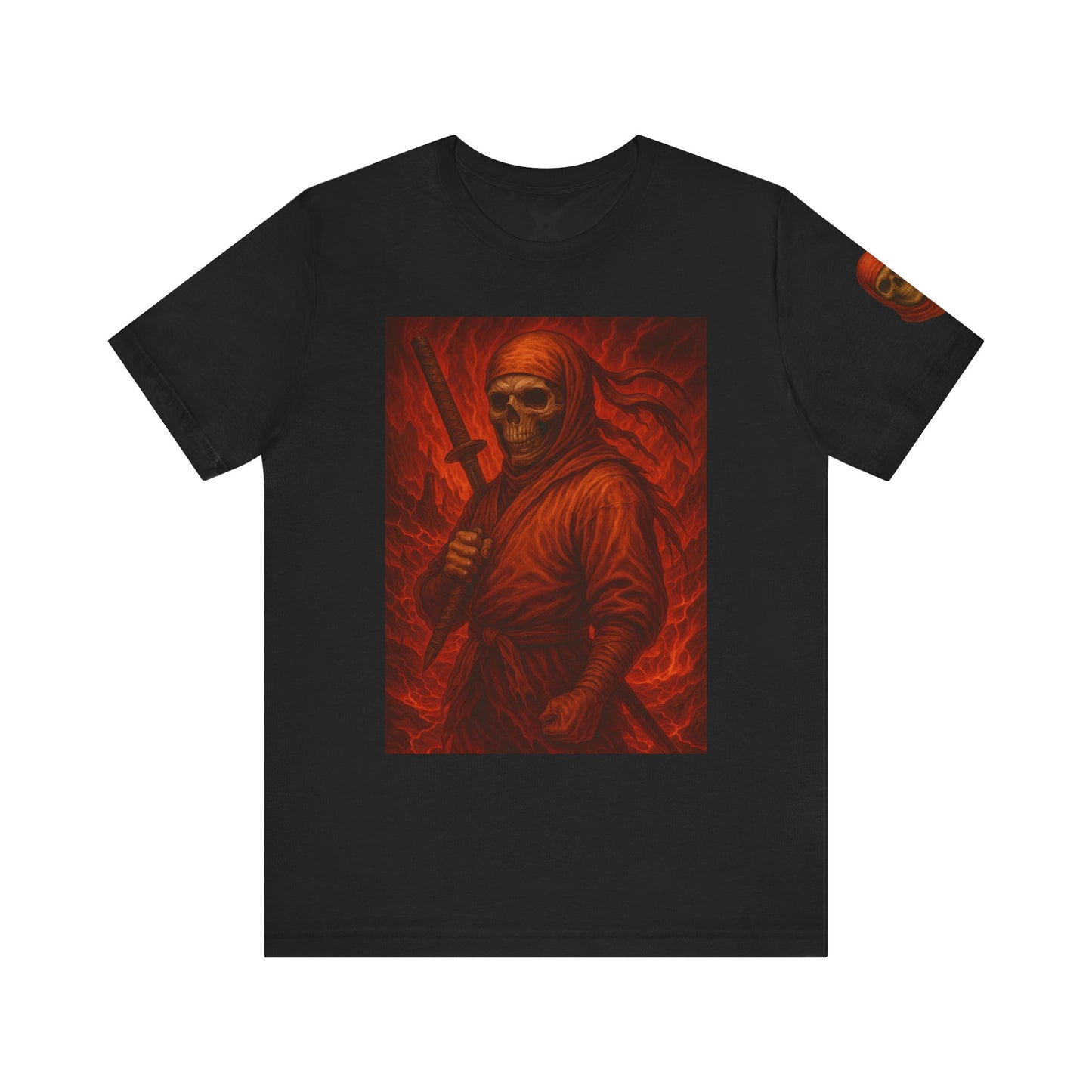 Dark Ninja Skull T-Shirt - Japanese Horror Art, Ninja Skeleton Graphic Tee, High-Detail Gothic Warrior Shirt, Unisex Streetwear