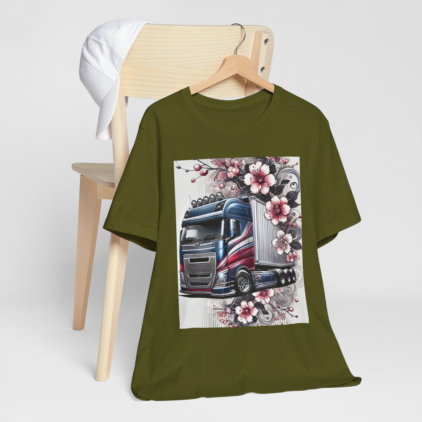 Cherry Blossom Convoy T-Shirt | Japanese Sakura x Modern Truck Art | Unique Graphic Tee for Drivers & Streetwear Lovers 001