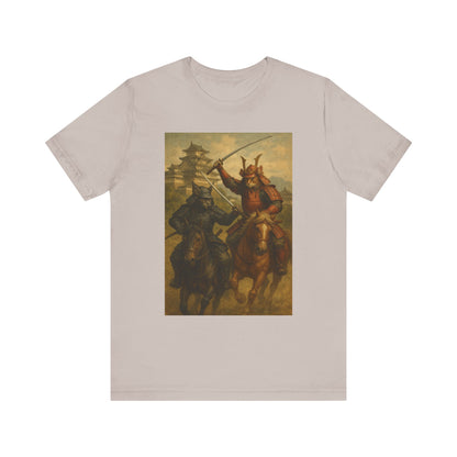 Epic Cat Samurai Battle Tee - War Horses Clash in Front of Japanese Castle  Feline Warrior Art Shirt for Fantasy & Japan Lovers