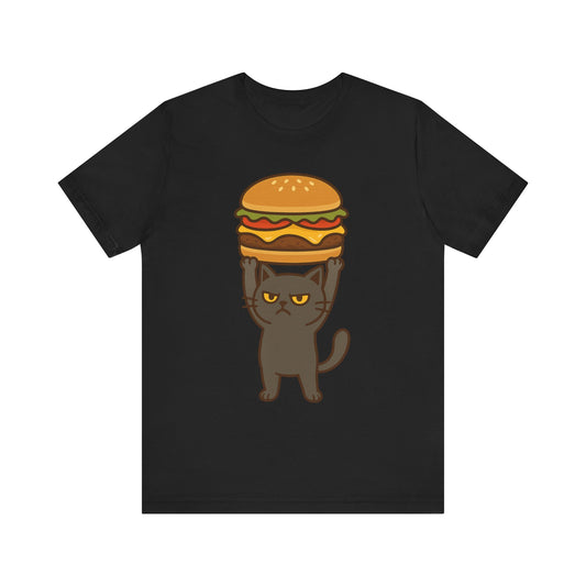 "Hanba-nyaa~" Cute Japanese Cat T-Shirt – Funny Burger & Cat Design – Kawaii Style Unisex Tee – Gift for Food & Cat Lovers