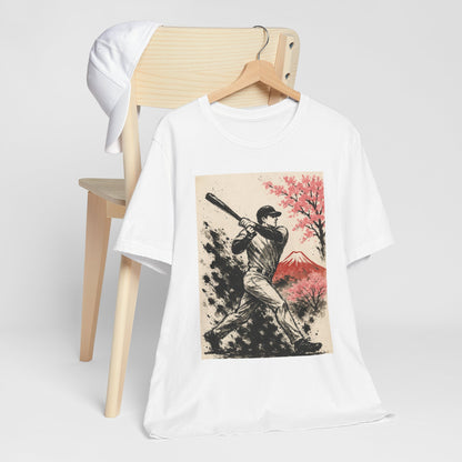 Pro Baseball Batter Sumi Ink Art Shirt Fuji Sakura Retro Japanese Print Power Swing Tee Japan Inspired Sports Art Gift for Dad