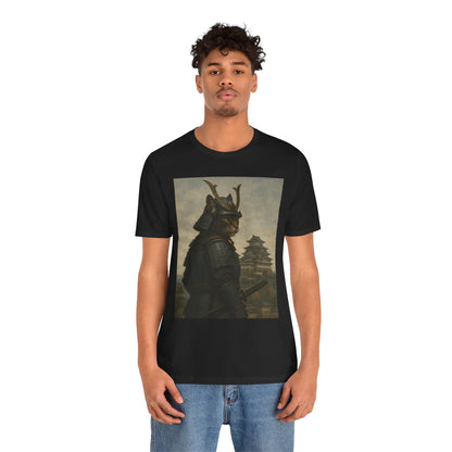 Cat Samurai Vigil Tee | Armored Feline Warrior w/ Castle Backdrop | Japanese Art Unisex Shirt