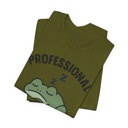 Professional Snoozer Frog Shirt Funny Sleepy Tee Night Owl Top Coffee First Gift for Dad Cute Graphic Cozy Loungewear