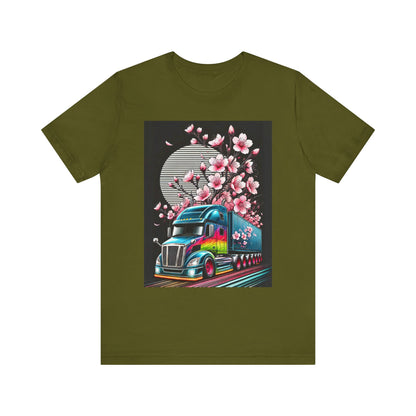 Cherry Blossom Convoy T-Shirt | Japanese Sakura x Modern Truck Art | Unique Graphic Tee for Drivers & Streetwear Lovers No.003