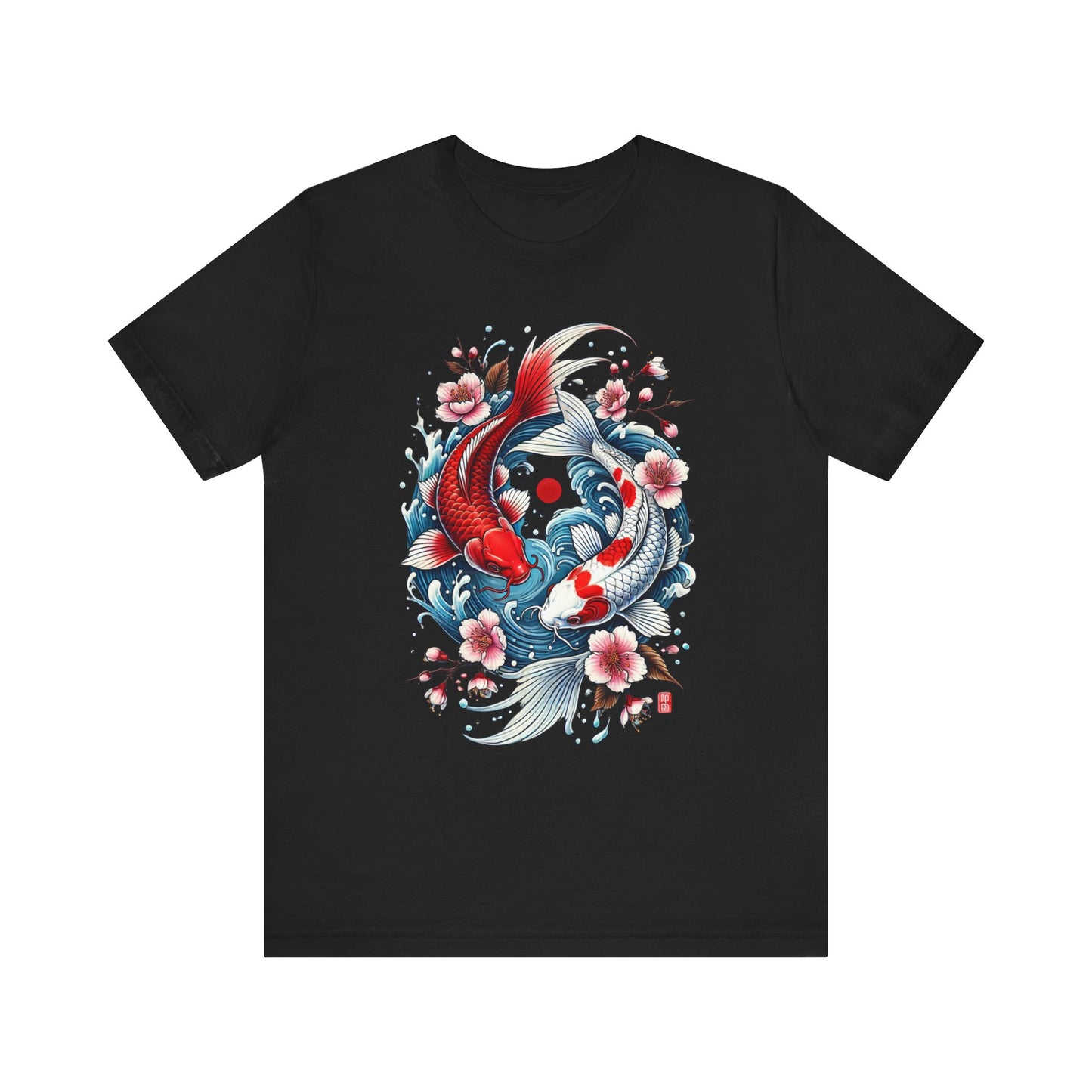 Koi Fish Yin Yang T-Shirt - Japanese Tattoo Style Nishikigoi, Cherry Blossoms, Water Art, Lucky Fish, Unisex Graphic Tee