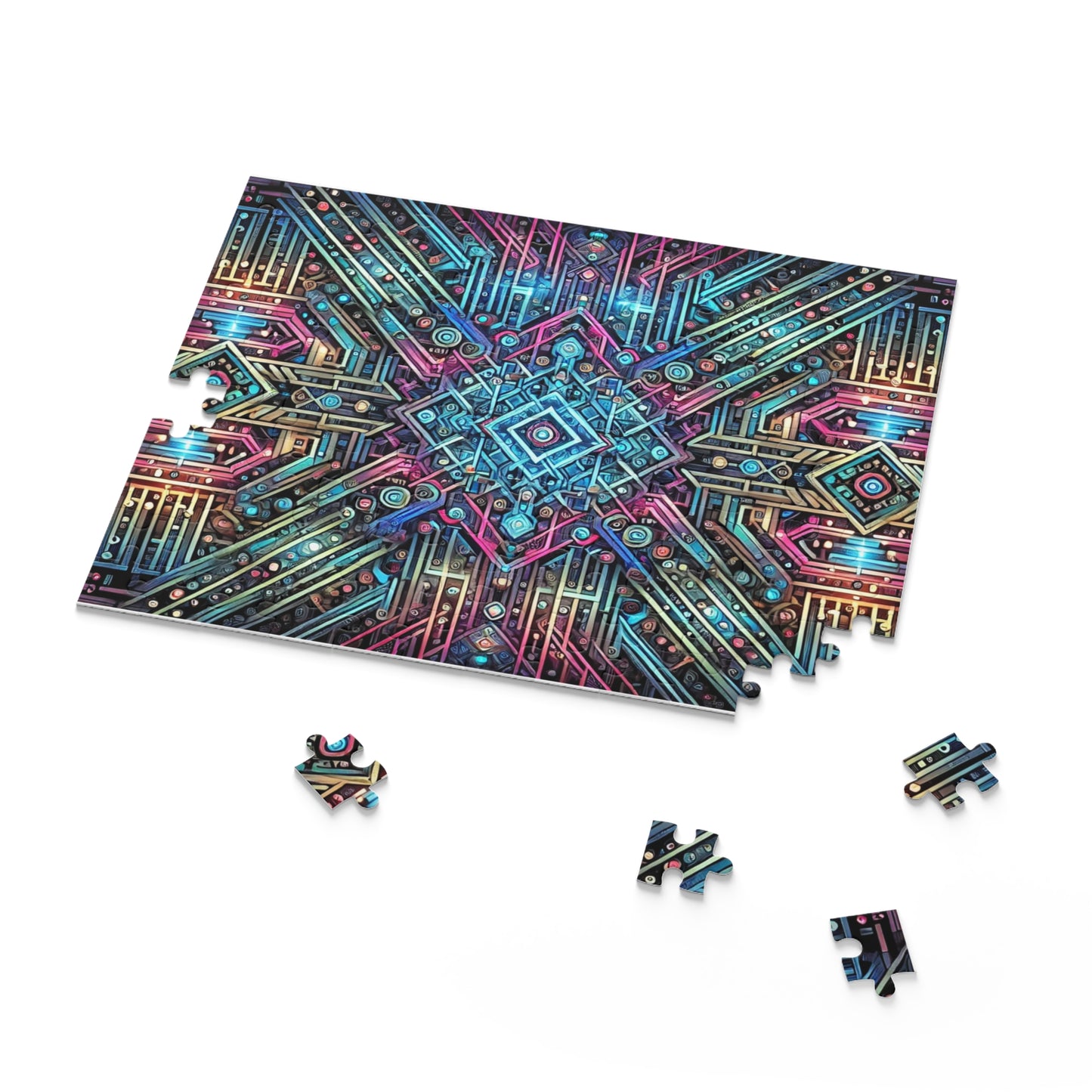 Futuristic Neon Circuit Puzzle-Ultra-Detailed Geometric Jigsaw for Adults | Sci-Fi Abstract Challenge (1000+ Pieces)