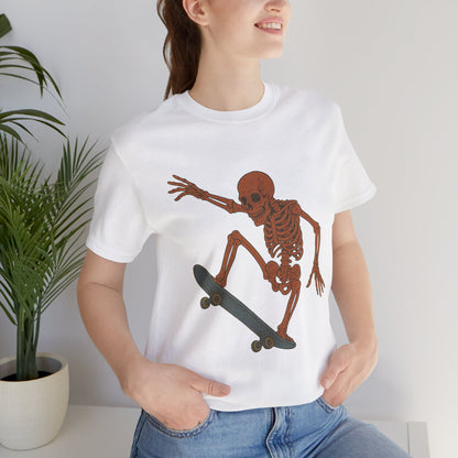 Skater Skeleton Graphic Tee for Adults - Vintage-Style Skeleton Skateboarding Shirt - Edgy Streetwear T-Shirt for Skaters and Art Lovers