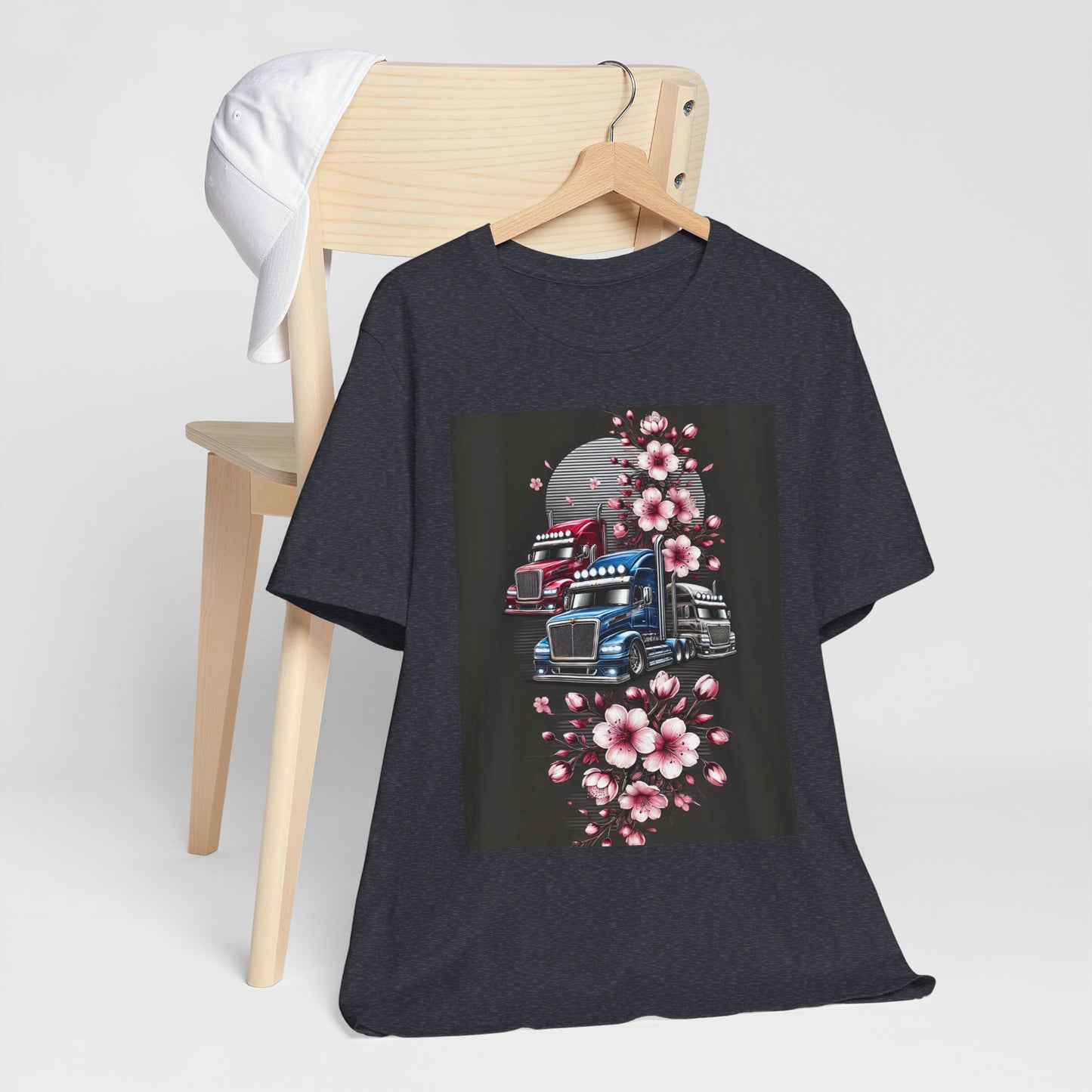 Cherry Blossom Convoy T-Shirt | Japanese Sakura x Modern Truck Art | Unique Graphic Tee for Drivers & Streetwear Lovers No.005
